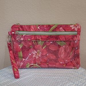 Handmade Avie's Place Cosmetic Travel Toiletries Floral Pink Wristlet Clutch NWT